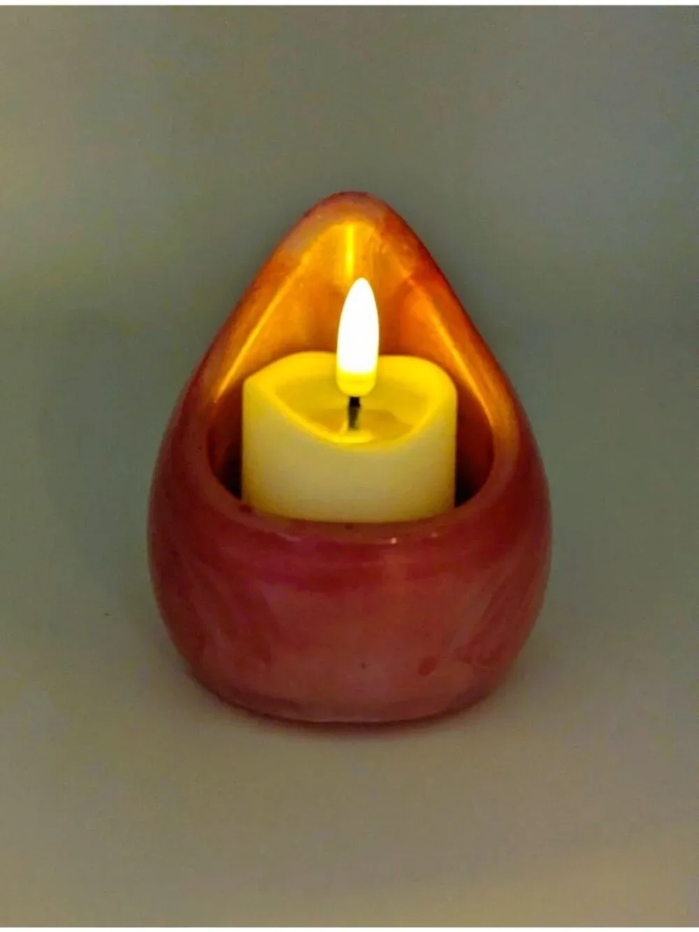 Handcrafted Pink Resin Teardrop Candle Holder With Battery-Operated Candle Inclu